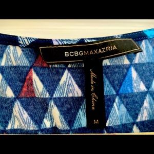 Navy Blue BCBG Maxazria Geometric Print Short Dress, Short Sleeves, size medium